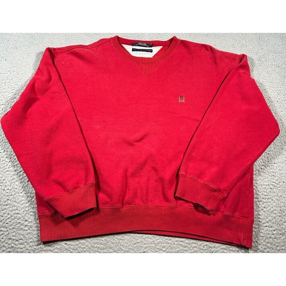 VTG Tommy Hilfiger Sweatshirt Mens XL Red Lion Crest Logo Fleece Lined Pullover - Picture 1 of 13